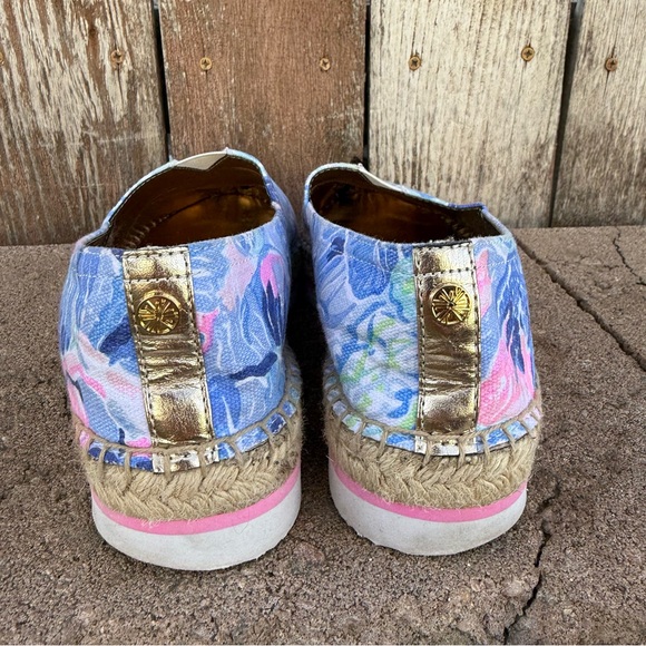 Lilly Pulitzer Women’s Marlo Blue Pink Espadrille Platform Loafer Shoe Size 8 - Picture 4 of 11